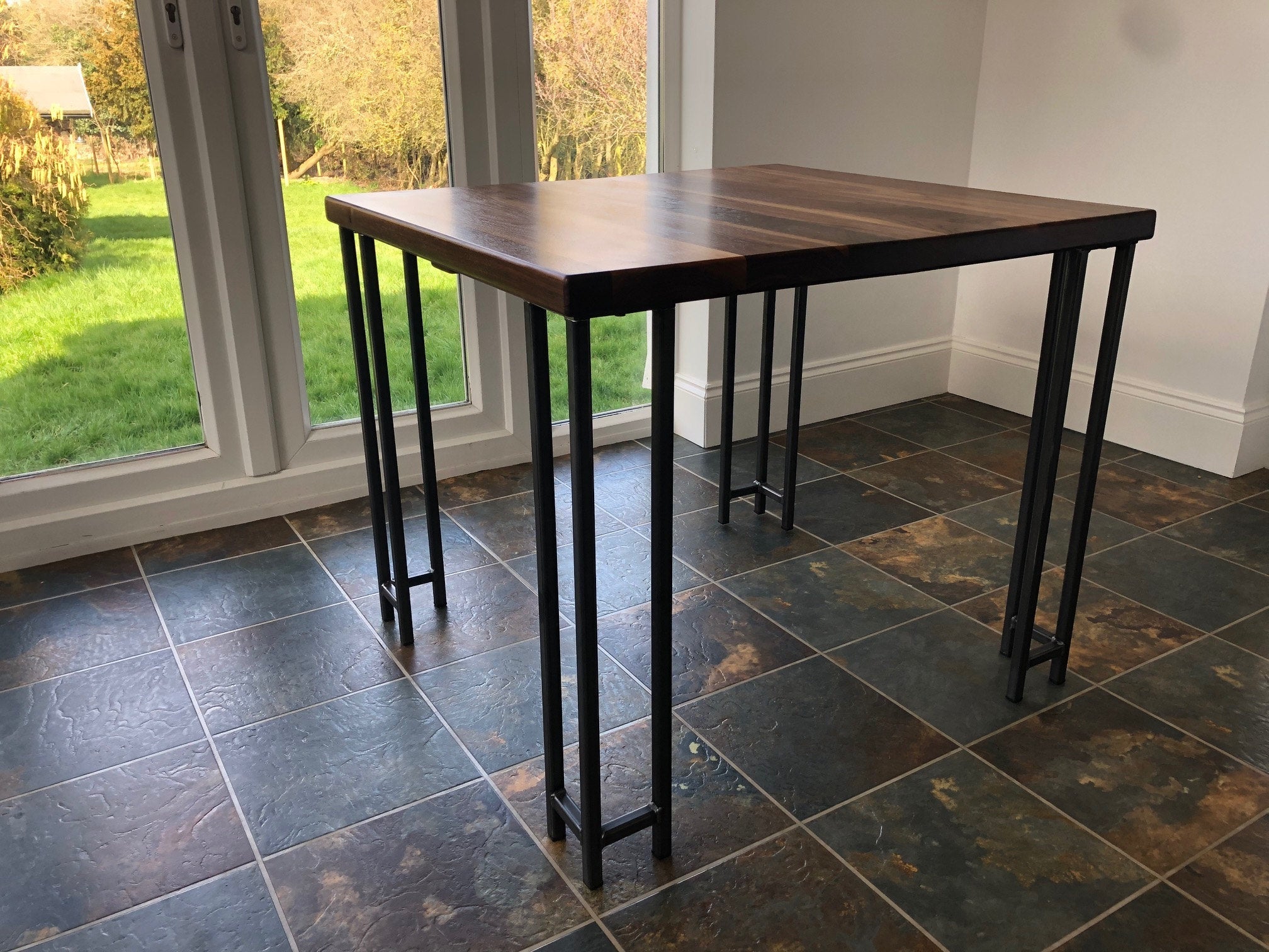 Butcher block table on sale with metal legs